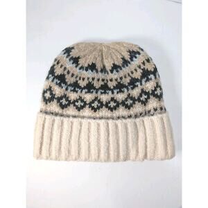 Vince Camuto Knit Brushed Fair Isle Beanie Winter Cold Weather Hat Ivory New
